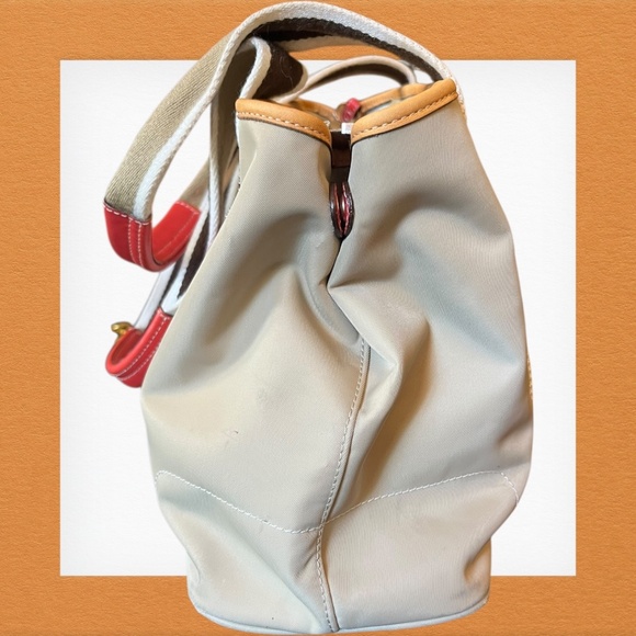 Authentic Coach Nylon Red Leather Trim Tote Bag Style 5656 Tan Shoulder Purse - Picture 6 of 16